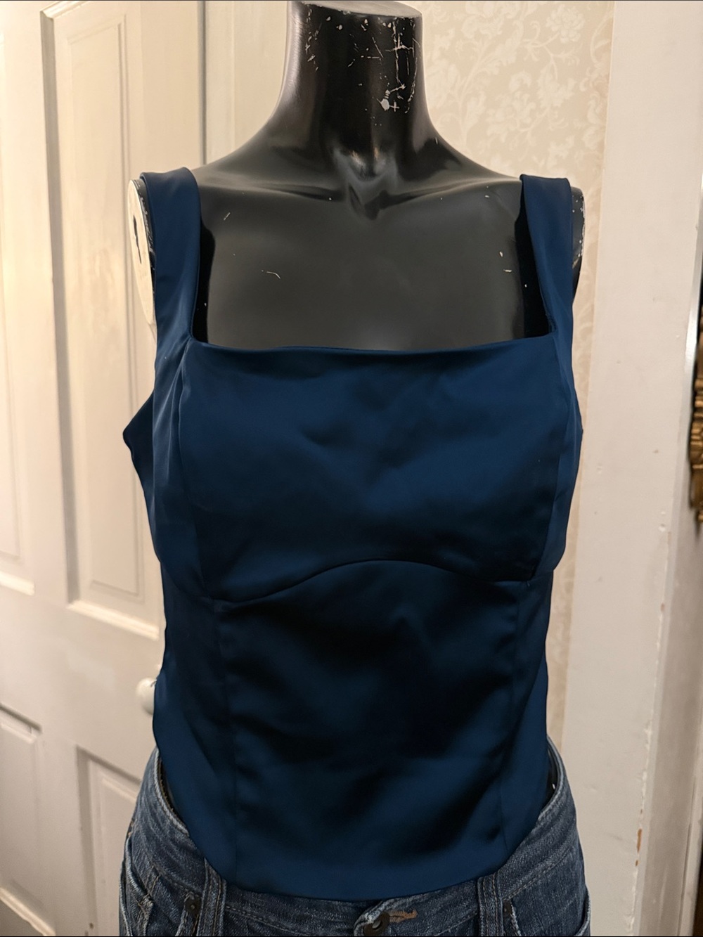 Abercrombie & Fitch Square Neck Satin Corset Style Fitted Cropped Cami Top Large